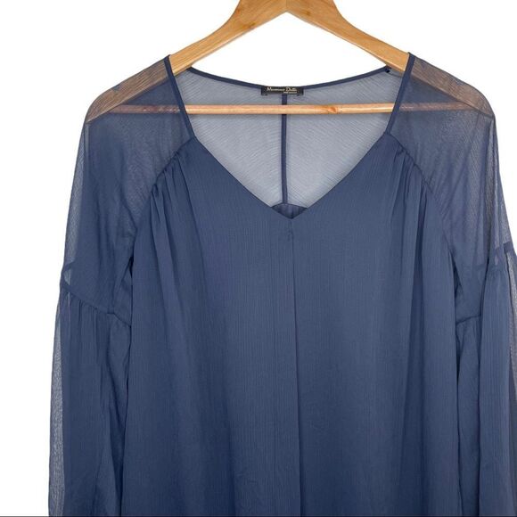 Massimo Dutti Navy Loose Fit Sheer Sleeve Mini Dress Size Small - Picture 2 of 8